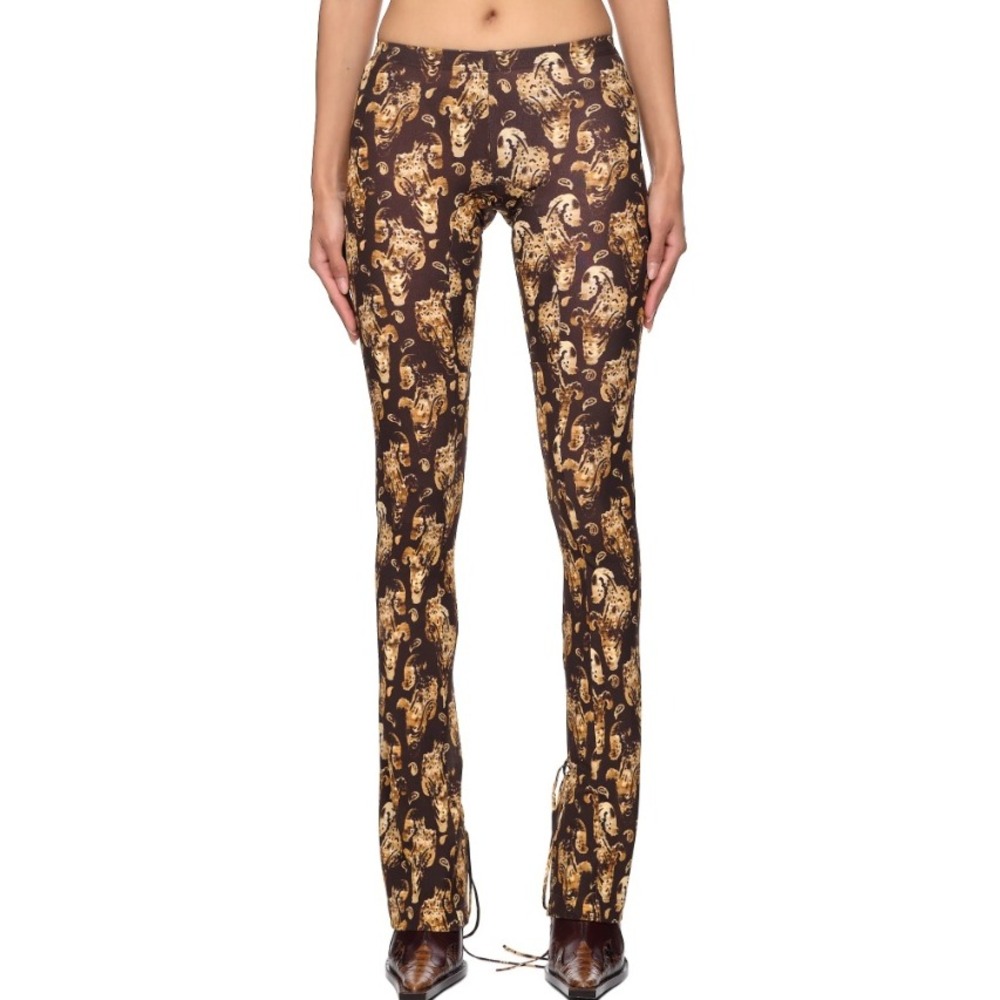 KNWLS Halcyon Paisley Leggings Brown Mesh Sheer Flare Slim Full Length NWT Sz XS